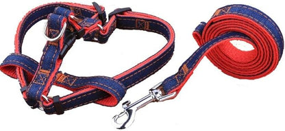 Hypeety Dog Denim Leash Harness Adjustable Heavy Duty Durable Dog Collar No-Pull for Training Walking Running, Good for Large Medium Small Dog (L (11.81"-17.77" Chest Girth))