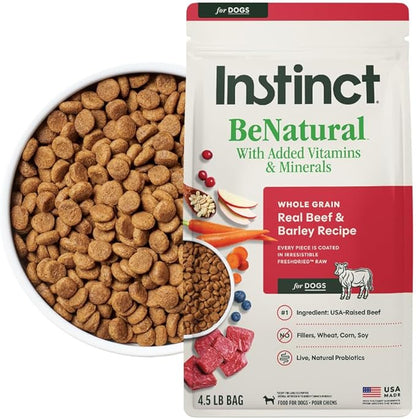 Instinct BeNatural, Natural Dry Dog Food, Raw Coated Kibble, Whole Grain - Real Beef & Barley, 4.5 lb. Bag