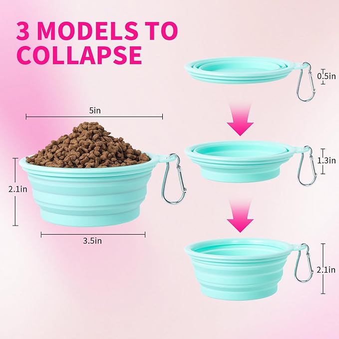 SLSON Collapsible Dog Bowl, 2Pack Macaron Color Pet Travel Bowls Silicone Foldable Water Feeder Dish for Small to Large Dogs Cat Walking Hiking Camping (Macaron Bright Pink and Bright Green, Small)