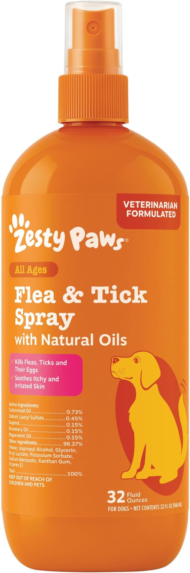 Zesty Paws Flea and Tick Spray for Dogs - Kill Fleas, Ticks & Their Eggs - Veterinarian Formulated - Soothes Itchy & Irritated Dog Skin - Cedarwood Oil, Rosemary Oil & Peppermint Oil