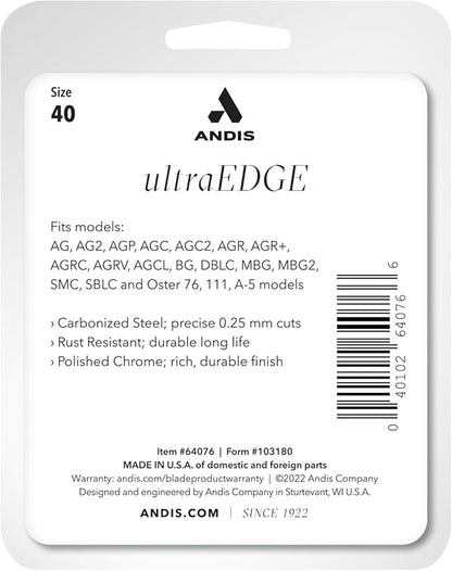 Andis 64076 UltraEdge Detachable Blade Size 40 – Carbon Steel Dog Clipper Blade, 1/100" Cut Length, Ultra Close Precision Grooming