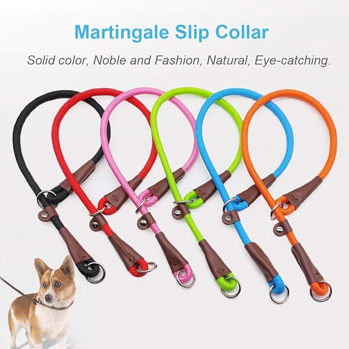 MayPaw Slip Collar Nylon Rope Adjustable Collar for Dog Training- No Pull Round Martingale Dog Collars for Small Medium Large Dogs
