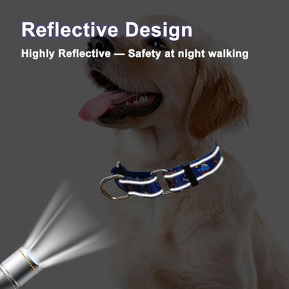 Reflective Martingale Collar for Dogs Nylon Training Collar with No Buckle, No Pull Boy Male Dog Collar for Medium Dogs（Navy Blue Sailboat，M）