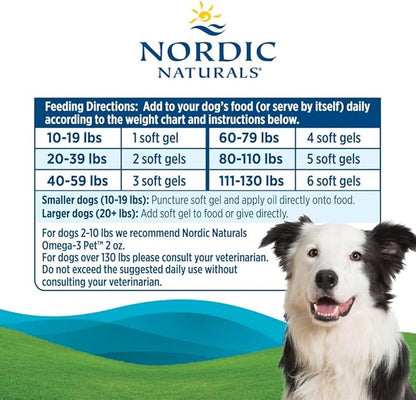 Nordic Naturals Omega-3 Pet, Unflavored - 120 Soft Gels - 320 mg Omega-3 Per Soft Gel - Fish Oil for Dogs with EPA & DHA - Promotes Heart, Skin, Coat, & Immune Health