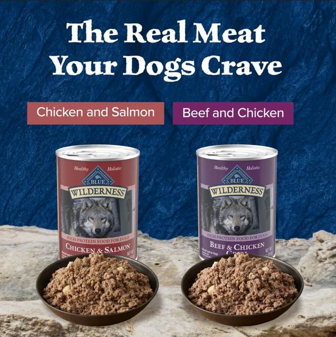 Blue Buffalo Wilderness High Protein Beef and Chicken & Salmon and Chicken Wet Dog Food Variety Pack for Adult Dogs,Grain-Free,12.5 oz Cans,(Pack of 12)