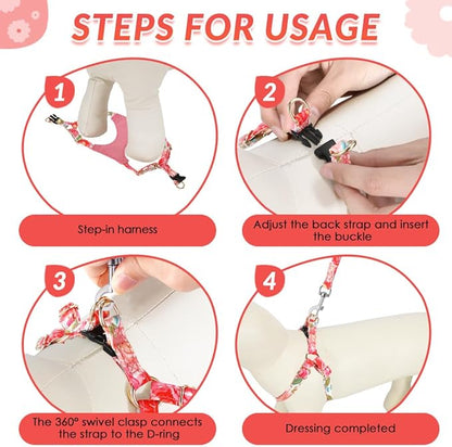 Lukovee Puppy Harness and Leash Set, No Pull Lightweight Soft Suede Adjustable Pet Harness Vest with Snap Buckle for Puppy Small and Medium Size Dog (Pink Rose, S)