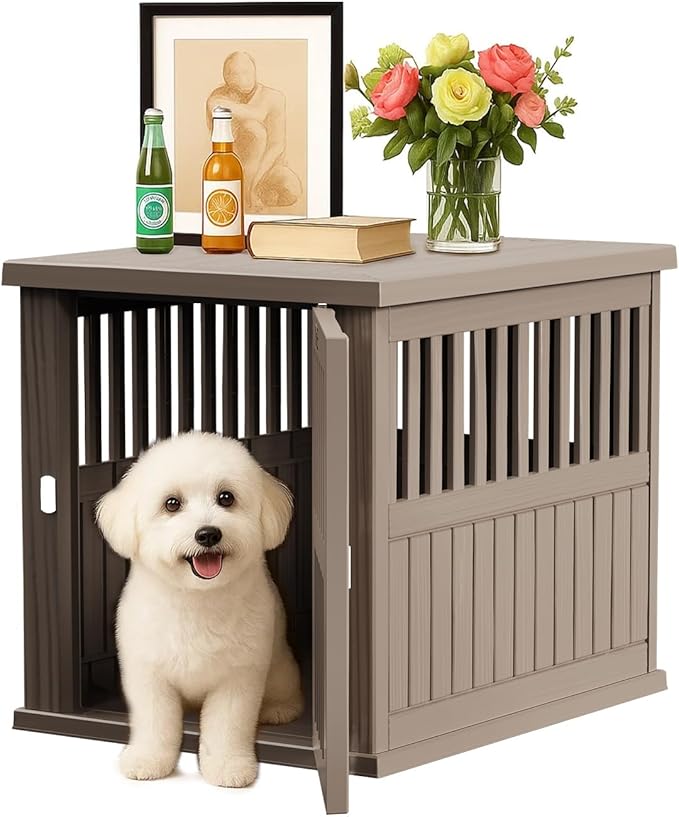 30 INCH Small Dog Crate Furniture Lockable Dog Kennel Indoor Dogs Cage Heavy Duty Decorative Plastic Pet Cage End Table for Small/Medium Dogs,Grey