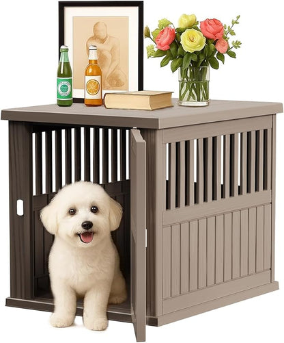 30 INCH Small Dog Crate Furniture Lockable Dog Kennel Indoor Dogs Cage Heavy Duty Decorative Plastic Pet Cage End Table for Small/Medium Dogs,Grey