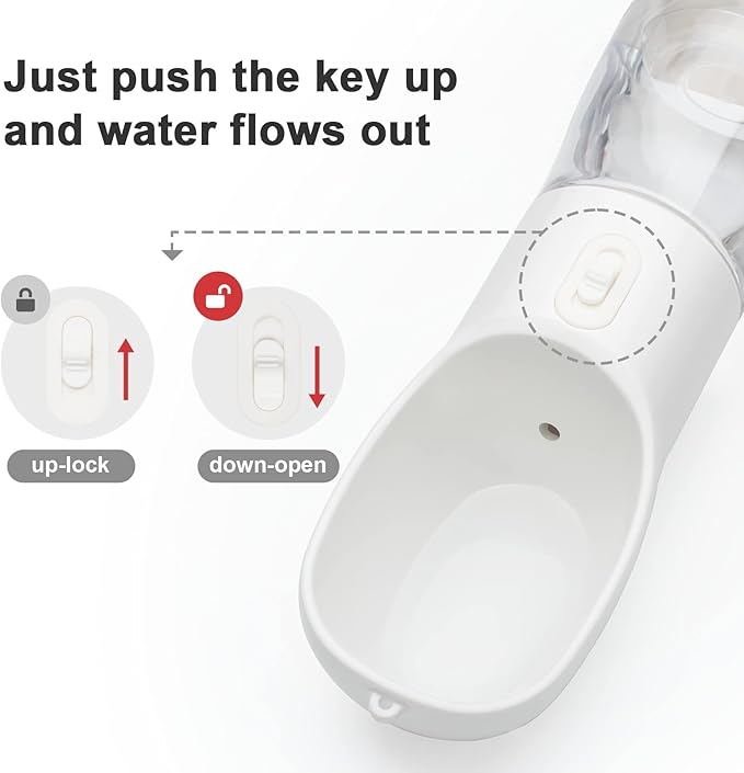 Portable Dog Water Bottle - Leak Proof Dog Water Dispenser with Bowl & Food Container, Dishwasher Safe Food Grade Plastic for Pet Puppy Outdoor Walking Hiking Travel White