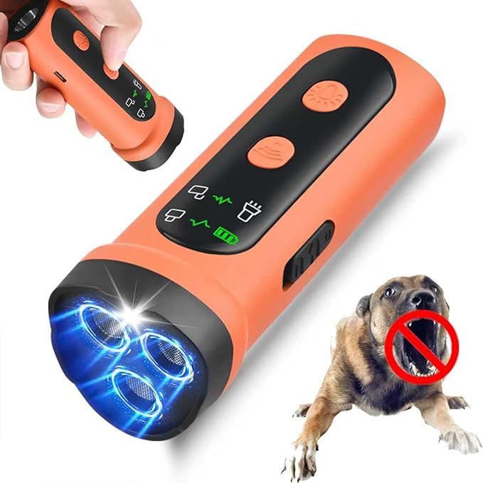 anabox Dog Bark Deterrent Device with LED Flashligt, 3 Sonic Heads, 3X Ultrasonic Anti Barking Device Training Tool for Dogs, 35 FT Range Stop Neighbors Dog Barks
