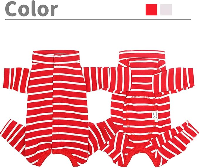 Dog’s Recovery Suit Post Surgery Shirt for Puppy, Full Coverage Dog's Bodysuit Wound Protective Surgical Clothes for Small and Medium Pets (red White Stripe-XXS)