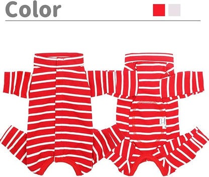 Dog’s Recovery Suit Post Surgery Shirt for Puppy, Full Coverage Dog's Bodysuit Wound Protective Surgical Clothes for Small and Medium Pets (red White Stripe-xs)