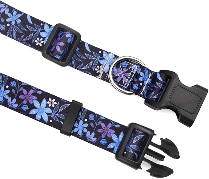 Mihqy Dog Collar with Bohemia Floral Tribal Geometric Patterns - Soft Ethnic Style Collar Adjustable for Small Medium Large Dogs(Floral Blue,XS)