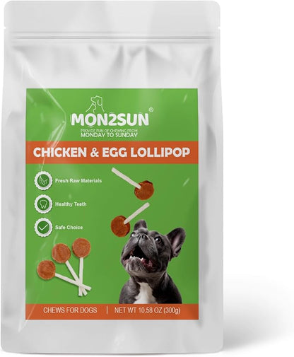 MON2SUN Lollipop Dog Treats, 4.5 Inch Chicken and Egg with Rawhide Twist Sticks, Healthy and Teeth Cleaning Snacks for Small Dogs, 10.58oz (15 Count-Pack of 1)