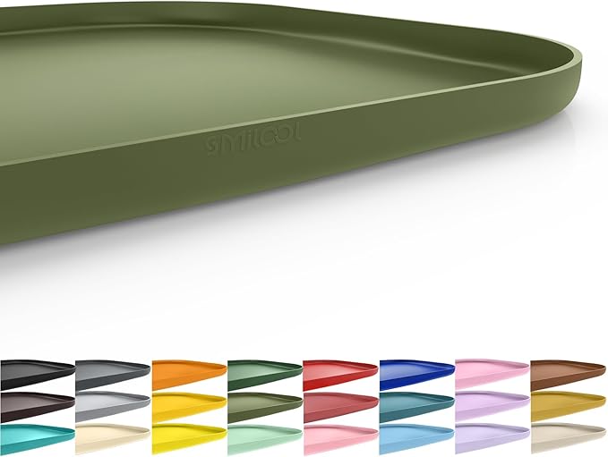 SMILOOL Silicone Pet Feeding Mat with Raised Edge for Food and Water, Dog Bowl Mats, Cat Bowls Placemat with High Lip for Floor Waterproof, Rubber Tray for Cats and Dogs 19 x 12 x0.7 Light Olive Green