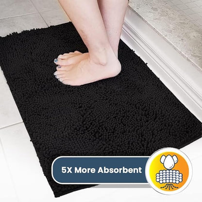 Muddy Mat® | Super Absorbent Door Mat Indoor, Microfiber Quick Dry Chenille Entryway Rug, Non-Slip Front Door Mat, Indoor Mats for Entryway, Machine Washable Pet Rug, Black 24"x120"