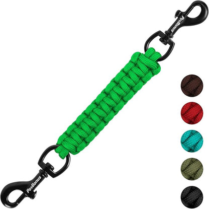 PetBonus Dog Collar Safety Clip, Handmade Backup Safety Strap for Dog Harness, Prong, Pinch Collar, Double Ended Clasp Leash Connector (Green)
