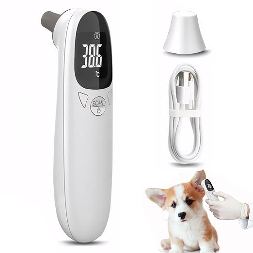5x1.5 Cat Ear Thermometer for Pet Accurate 32-42.9℃ Digital USB Rechargeable Pet Thermometer for Dog, Cat, Pig, Sheep & More