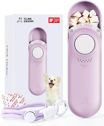 Clink Design Dog Training Clicker and Clicker Dog Trainer with Built in Treat Storage, Compact Dog Clicker for Puppy Training or Cat Clicker, 2.36 oz, Purple