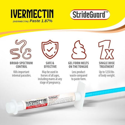 Horse Ivermectin Paste 1.87% – Apple Flavored Oral Horse Dewormer Syringe – 6.08g Tube Treats Horses Up to 1250 LB [Pack-24]