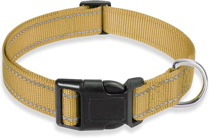 Reflective Dog Collar with Buckle Adjustable Safety Nylon Collars for Small Medium Large Dogs, Brown XS