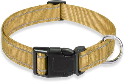Reflective Dog Collar with Buckle Adjustable Safety Nylon Collars for Small Medium Large Dogs, Brown XS