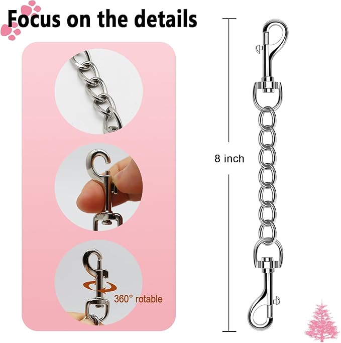 2 PCS Dog Collar Metal Safety Clip, Harness Collar Leash Chain Connector, Heavy Duty Double End Spring Backup Buckle Clasp, Escape-Proof Safety Accessory (Medium, Silver)