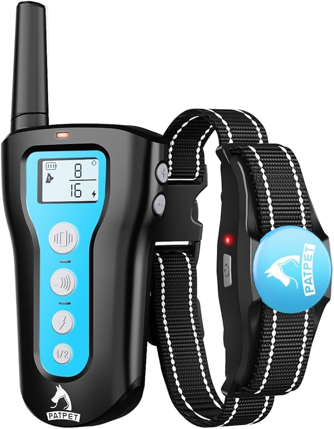 PATPET Shock Collar for Large Dog - Rechargeable Dog Training Collar with Remote for Medium Large Dogs 1000Ft Remote Range 3 Training Modes IPX7 Waterproof Blue,For 1 dog