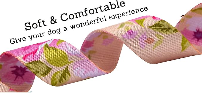 Mihqy Dog Collar and Leash Set with Bohemia Floral Tribal Geometric Patterns - Soft Ethnic Style Collar Adjustable for Small Medium Large Dogs(Pink Rose Set,S)