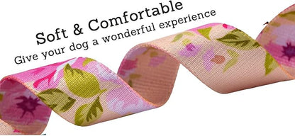 Mihqy Dog Collar and Leash Set with Bohemia Floral Tribal Geometric Patterns - Soft Ethnic Style Collar Adjustable for Small Medium Large Dogs(Pink Rose Set,L)
