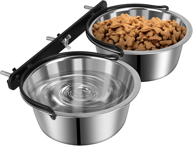 Dog Crate Water Bowl No Spill, ShineMe Dog Food and Water Bowl Set Mountable, Hanging Feeding Bowls for Dogs Cage - 28oz Crate Bowls for Small & Medium Dogs, Cats, Pets