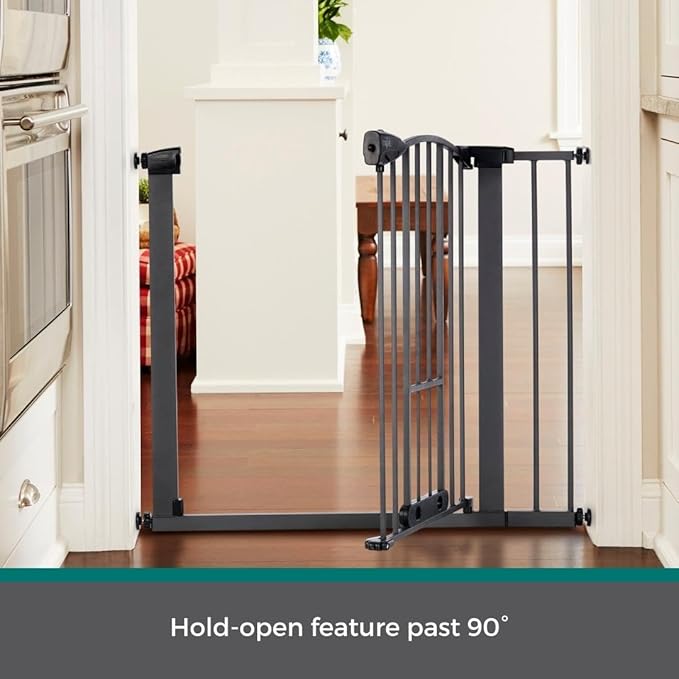 MYPET North States Wide Deco EasyPass Pet Gate with Patented Adjustable pet Door: 29.75" - 40.5" Wide Dog Gate. Pressure Mount, No Tools Needed. Dog Gates for The House, 31" Tall, Graphite
