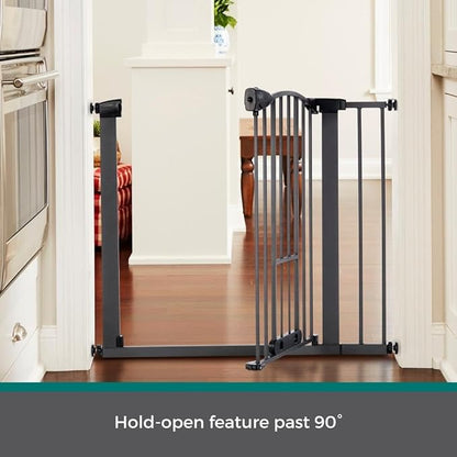 MYPET North States Wide Deco EasyPass Pet Gate with Patented Adjustable pet Door: 29.75" - 40.5" Wide Dog Gate. Pressure Mount, No Tools Needed. Dog Gates for The House, 31" Tall, Graphite