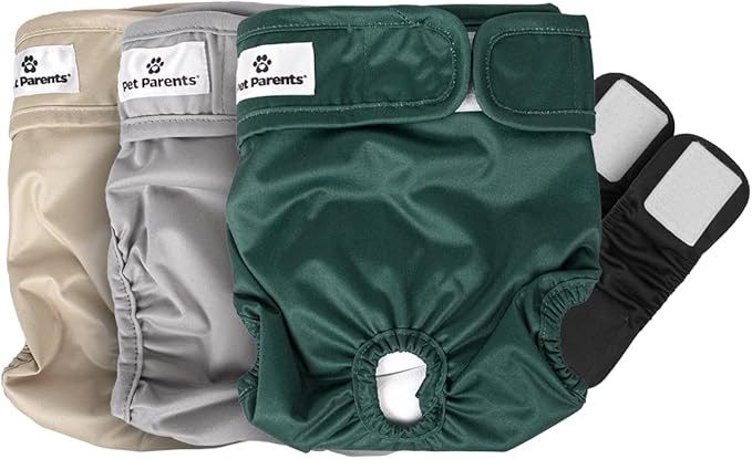Pet Parents® Washable Dog Diapers (3pack) + Extendrs® of Durable Doggie Diapers, Premium Dog Diapers Female (X-Small, Spruce)