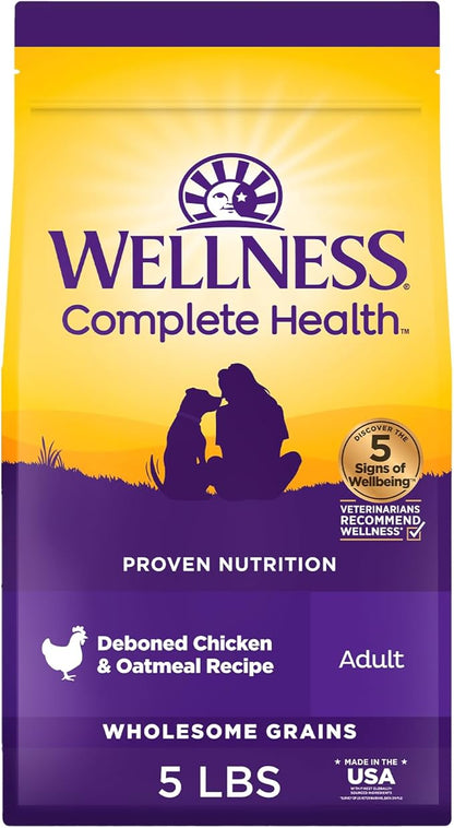 Wellness Complete Health Dry Dog Food, Wholesome Grains, Natural, Chicken & Oatmeal, (5-Pound Bag)