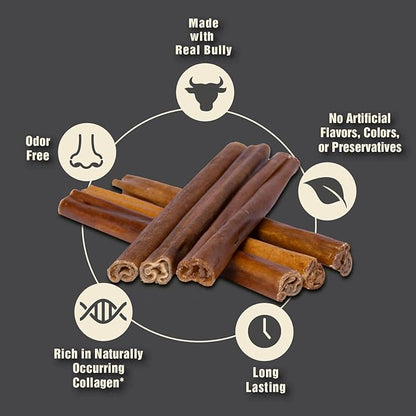 Canine Naturals | Natural Beef & Bully Sticks | 48 Count | Long-Lasting, Odor Free, High Protein Chews Made with 100% Real Bully | Bulk Carton Medium Sticks