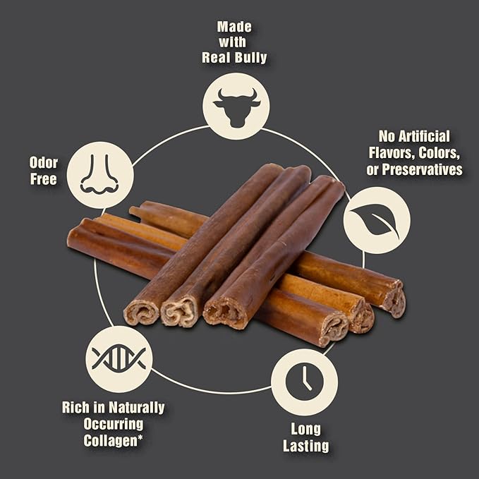 Canine Naturals | Natural Beef & Bully Sticks | Long-Lasting, Odor Free, High Protein Chews Made with 100% Real Bully | 4 Count Large Sticks