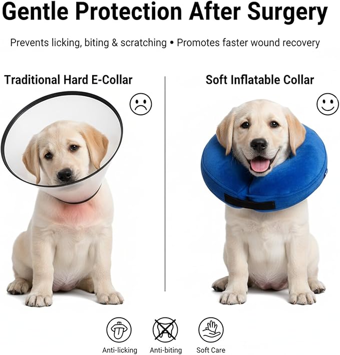 Inflatable Dog Cone Collar Alternative, Soft Dog Cone for Medium Large Dogs and Cats,Pet Neck Recovery ECollar Donut Collar After Surgery (Blue, XL)