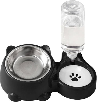 Compact Dog Feeding Station Automatic Water Bottle Removable Stainless Steel Dish Spill Design Double Dog Bowls with Water Bottle