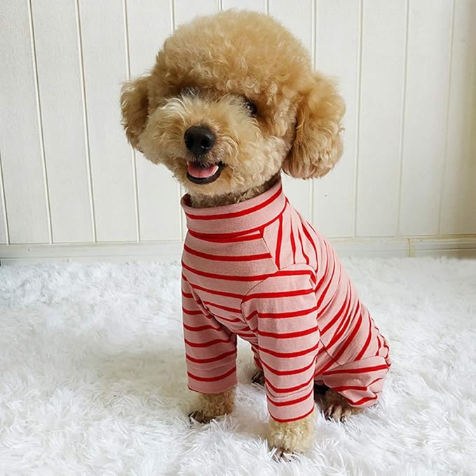 Dog’s Recovery Suit Post Surgery Shirt for Puppy, Full Coverage Dog's Bodysuit Wound Protective Surgical Clothes for Small and Medium Pets (red Pink Stripe-xs)