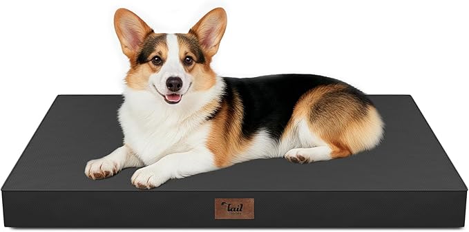Outdoor Orthopedic Dog Bed, Waterproof Dog Bed for Large Dogs 36x27 Inch, Egg Crate Foam Pet Mat with Washable Removable Oxford Cooling Cover, Black