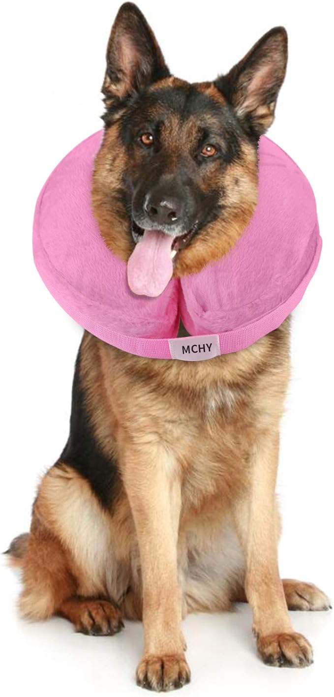 MCHY Inflatable Dog Cone,Adjustable Recovery Collar for Dogs After Surgery,Prevent from Biting & Scratching,Not Block Vision (Pink, XL-Neck 20''- 25'')