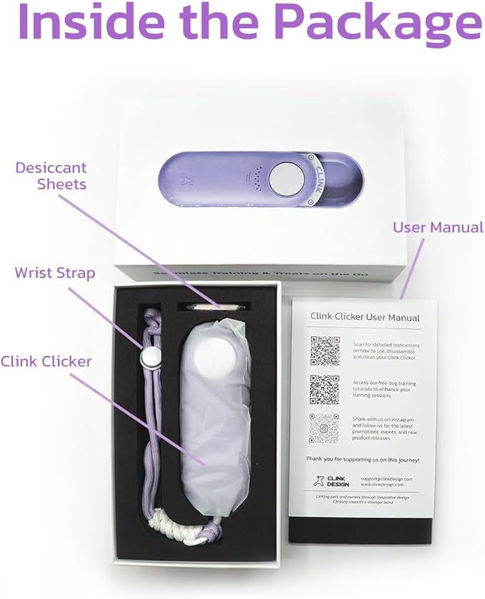 Clink Design Dog Training Clicker and Clicker Dog Trainer with Built in Treat Storage, Compact Dog Clicker for Puppy Training or Cat Clicker, 2.36 oz, Purple