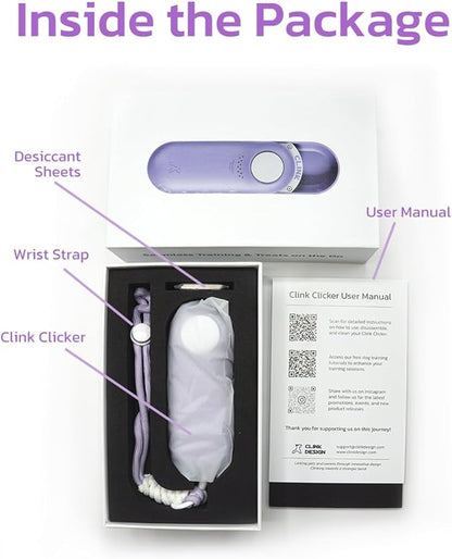 Clink Design Dog Training Clicker and Clicker Dog Trainer with Built in Treat Storage, Compact Dog Clicker for Puppy Training or Cat Clicker, 2.36 oz, Purple