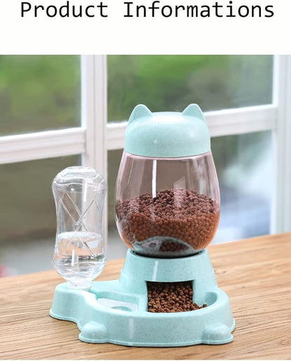 Automatic Cat & Dog Feeder Set - Self-Dispensing Food and Water Dispenser, Large Capacity (Green)