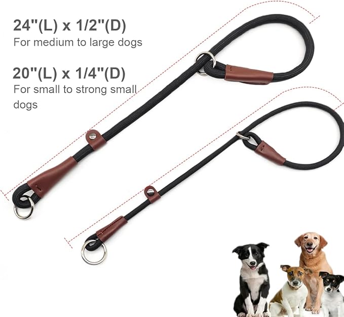 MayPaw Slip Collar Nylon Rope Adjustable Collar for Dog Training- No Pull Round Martingale Dog Collars for Small Medium Large Dogs