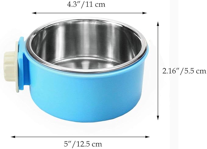 RUBYHOME Dog Bowl Feeder Pet Puppy Food Water Bowl, 2-in-1 Plastic Bowl & Stainless Steel Bowl, Removable Hanging Cat Rabbit Bird Food Basin Dish Perfect for Crates & Cages, Blue