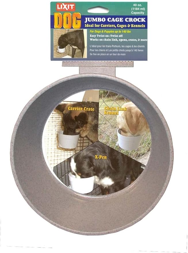 Lixit® Kennel Cage Food or Water Bowl - Non Spill Hanging Removable Dog Crate Bowls - Carrier Water Food Bowl for Dogs or Cats - Attaches to Cage for Convenient Feeding and Drinking (Gray, 40 Ounce)