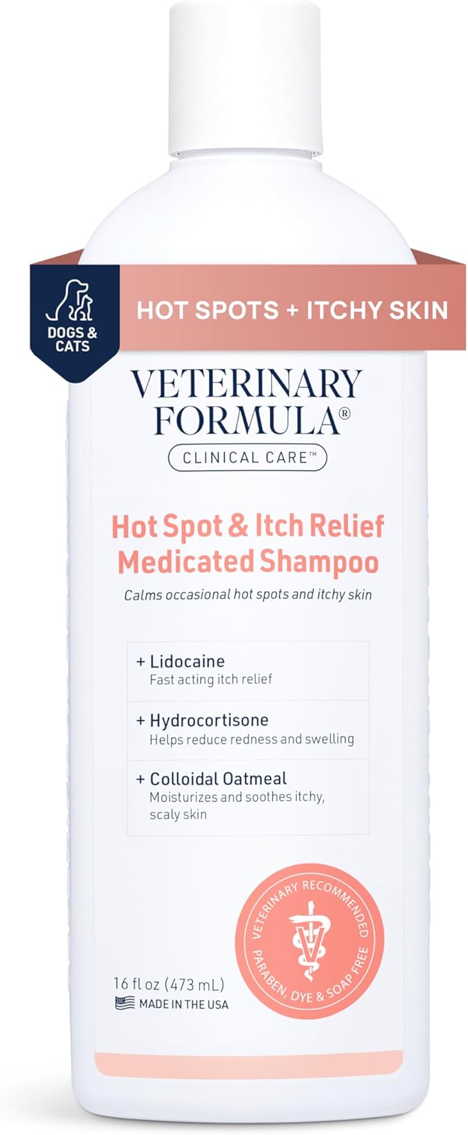 Veterinary Formula Clinical Care Hot Spot & Itch Relief Cat & Dog Medicated Conditioner, 16 oz – Oatmeal Conditions Skin for a Lustrous Coat, Formulated to Help Alleviate Itchy Skin