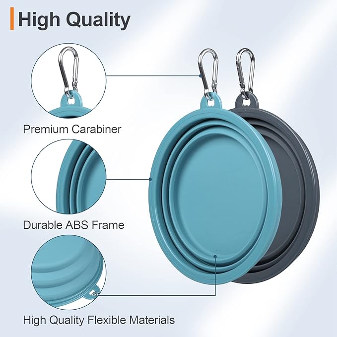 Kytely Collapsible Dog Bowls Medium, 2Pack Foldable Dog Travel Bowl, Portable Pet Water Food Bowl with Clasp, Pet Cat Feeding Cup Dish for Traveling, Walking, Hiking (Blue+Grey)